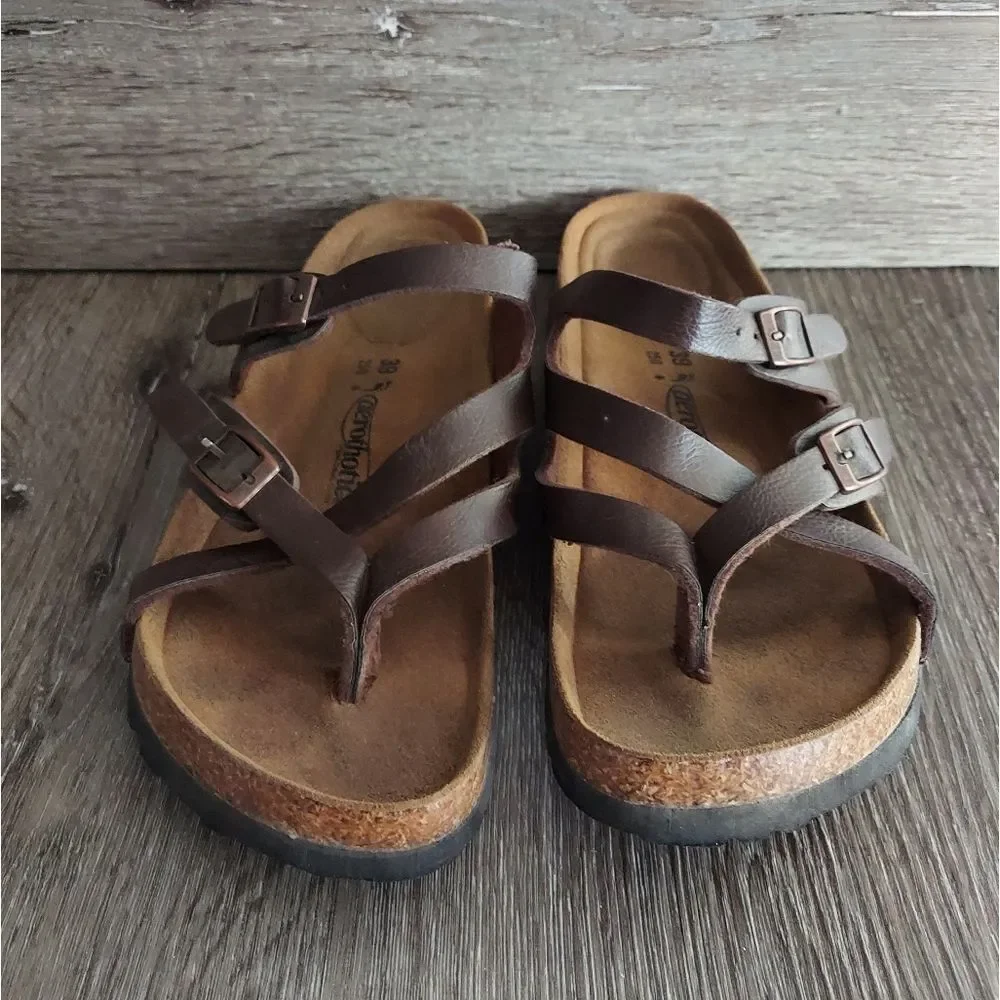Aerothotic Women's Celestis Soft Footbed Strappy Slide Sandals - Brown, Size 9